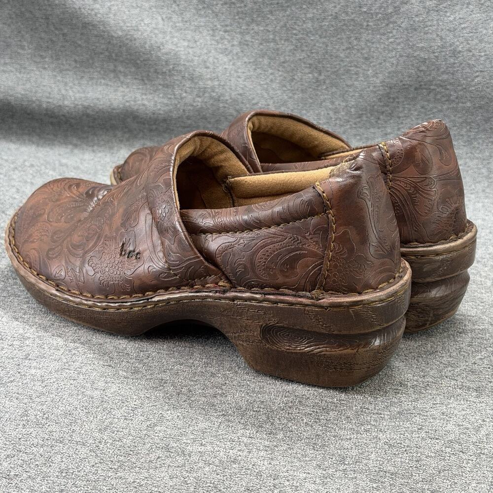 BOC Born Concept Peggy Clogs Size 9.5 Brown Tooled Leather Paisley Slip On Shoes
